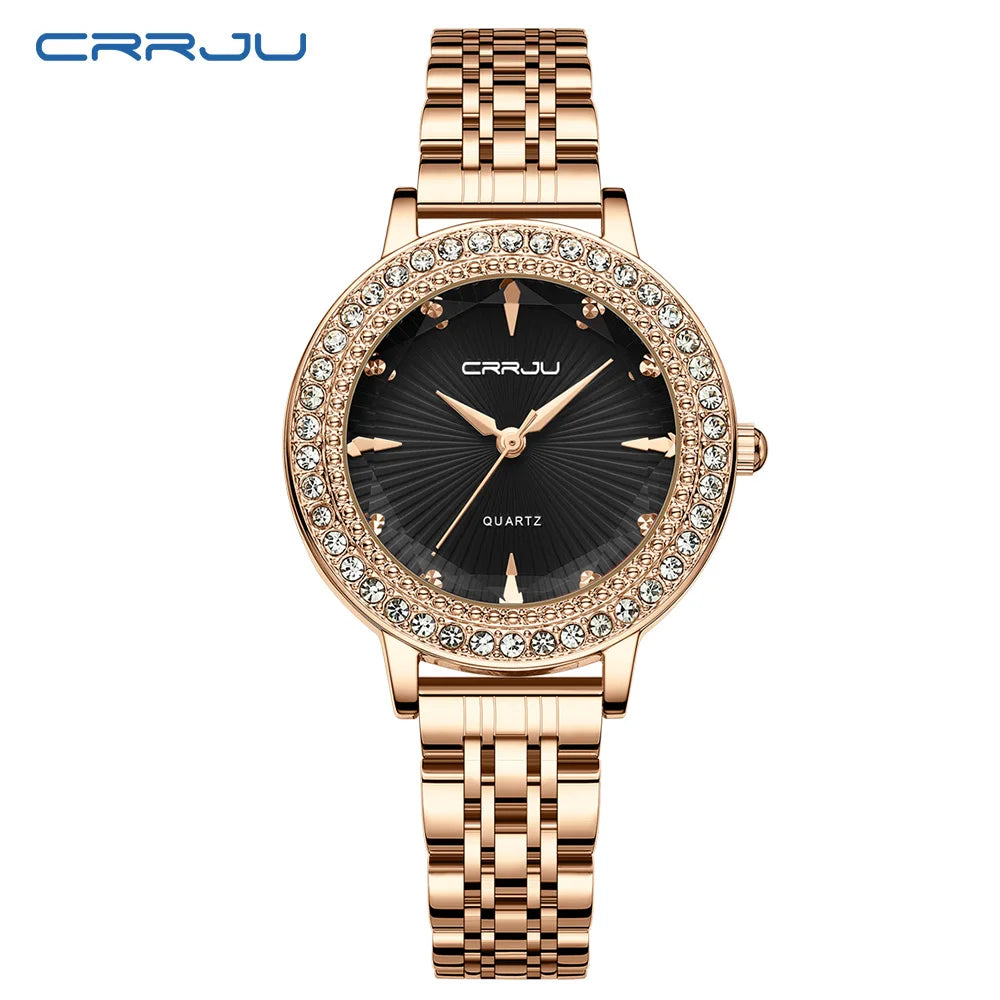 CRRJU Luxury Watch For Woman High Quality Diamond Ladies Quartz Watch Waterproof Stainless Steel Women Watches reloj