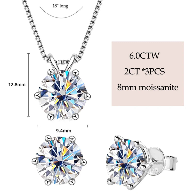 IOGOU Real 925 Silver Moissanite Jewelry Set Gold Plated 0.5-2ct Stud Earrings Solitaire Pendant Necklace Set for Women Men Gift