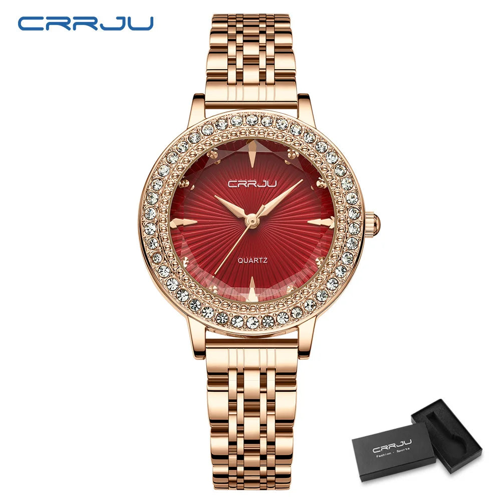 CRRJU Luxury Watch For Woman High Quality Diamond Ladies Quartz Watch Waterproof Stainless Steel Women Watches reloj