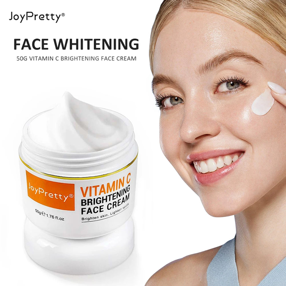 JoyPretty Vitamin C Skin Care Set Face Whitening Dark Spots Cream Serum Gentle Cleaning Deep Moisturizing Pore Shrinkle Skincare