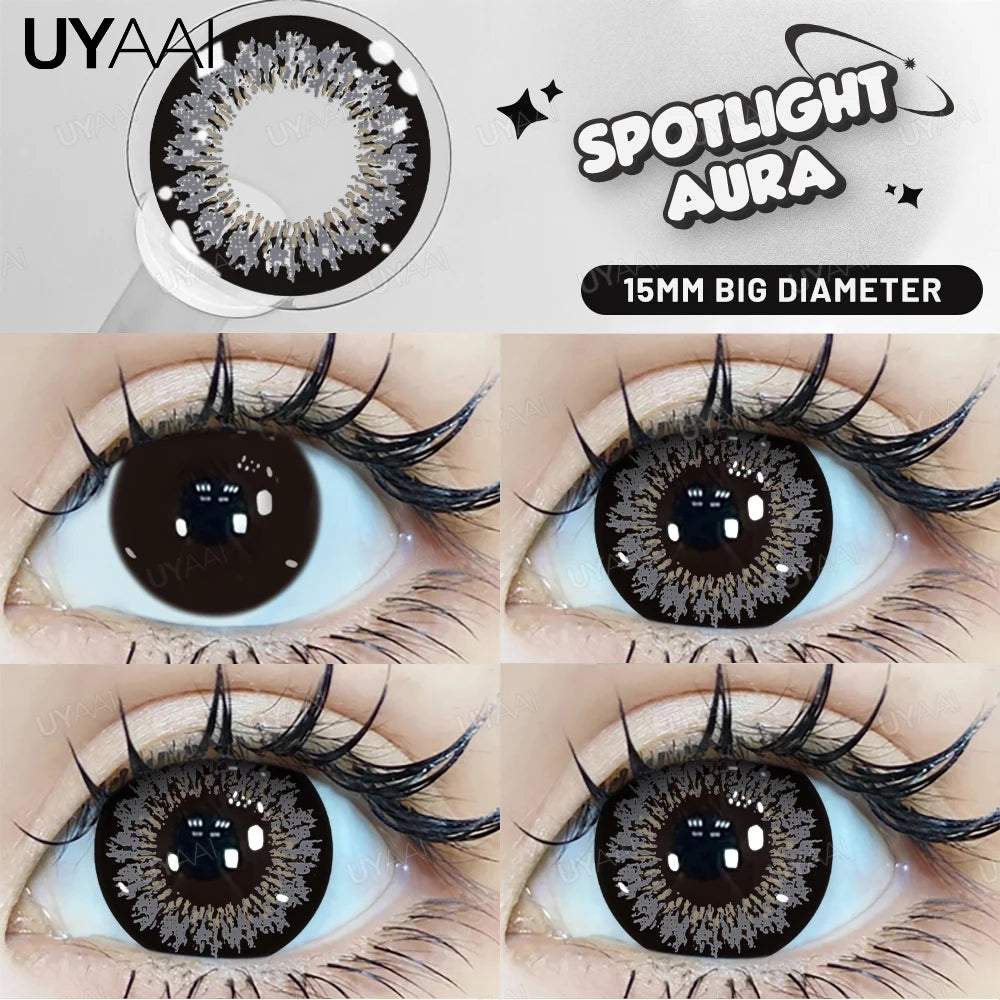 UYAAI 15mm Big Diameter Black Lenses 14.5mm Lenses  Colored Contact Lenses for Eyes Big Eye Lenses Natural Look Lenses