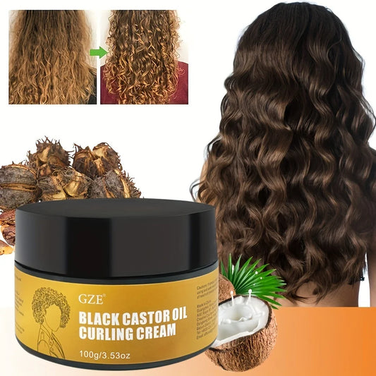 GZE Black Castor Oil Curl Defining Cream Non-stick Hydrates & eliminates frizz, Hair-Smoothing Anti-Frizz Cream to Define