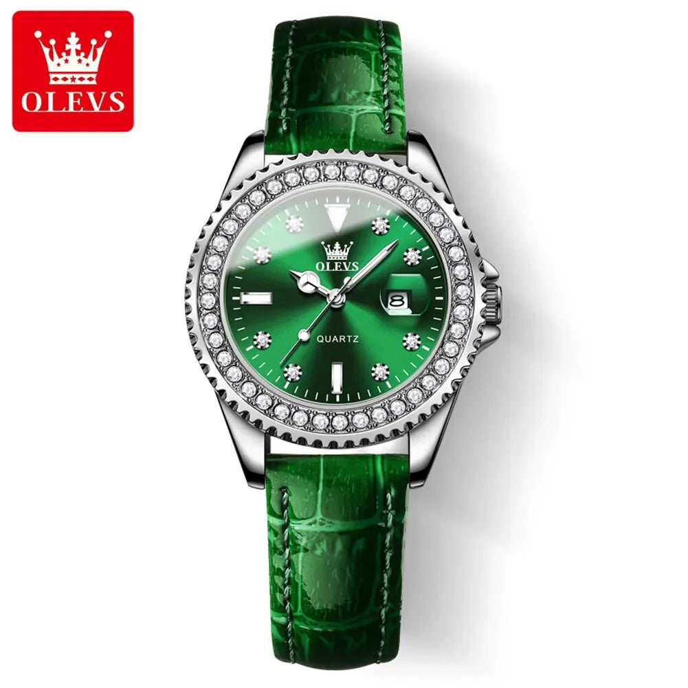 OLEVS Original Diamond Dial Quartz Watch for Women Fashion Elegant Ladies Watches Stainless Steel Waterproof Women's Wristwatch