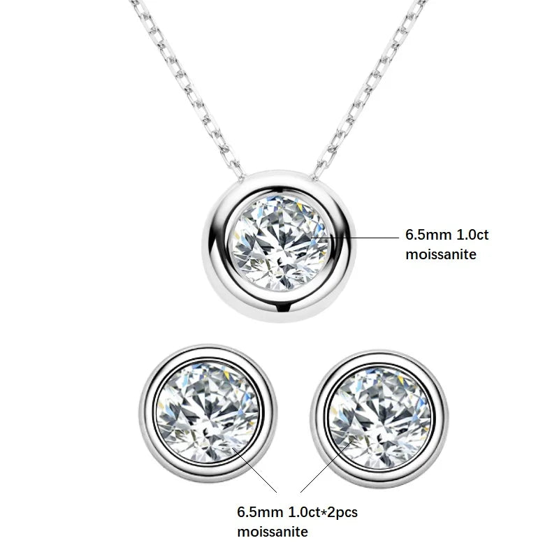 IOGOU Real 3ctw. D Color Moissanite Jewelry Set 925 Silver 18k Gold Plated Pendant Necklace Stud Earrings Set for Women Men Gift